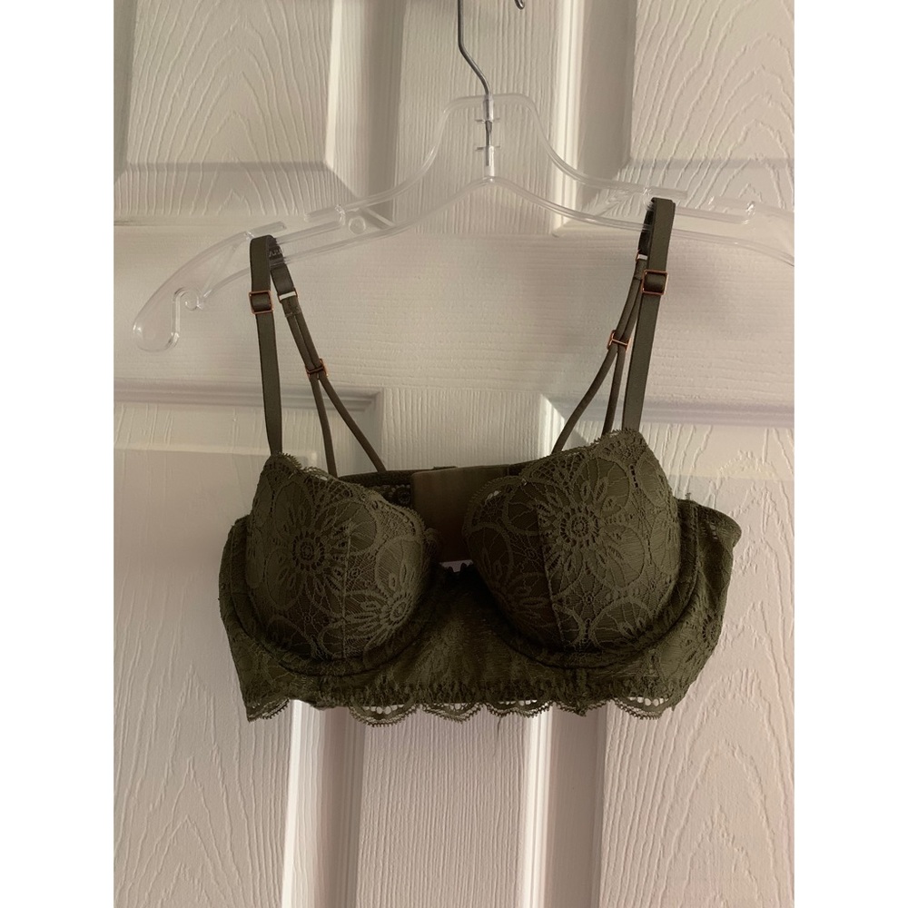Army Green Floral Laced Aerie Padded Bra